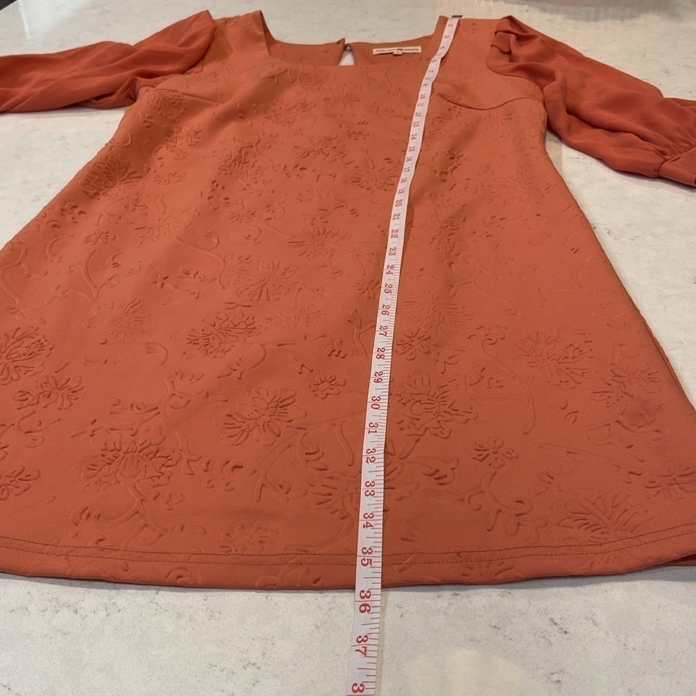 Altar'd State A line dress Large chiffon sleeves embossed print peach - Picture 11 of 12